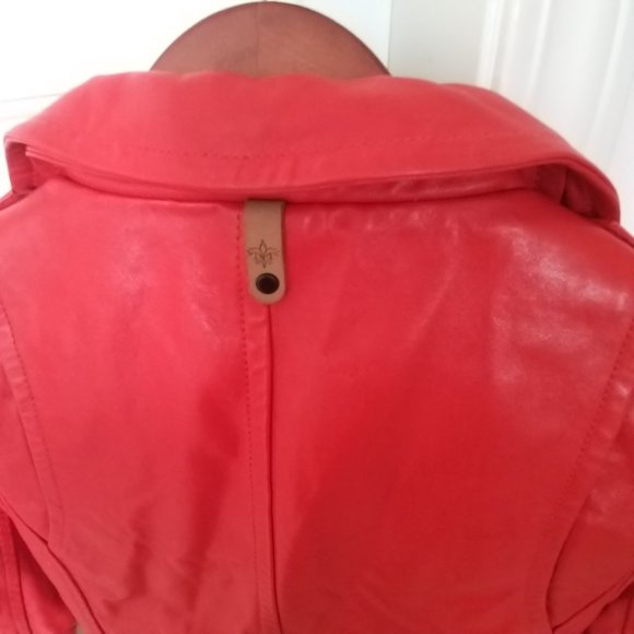 Mackage Hania Leather Moto Zip Jacket Size xxs Red / Flame New (Missing Belt) - Picture 9 of 16